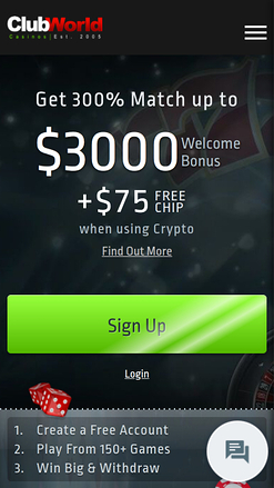 Page d’Accueil du Casino Club World Mobile