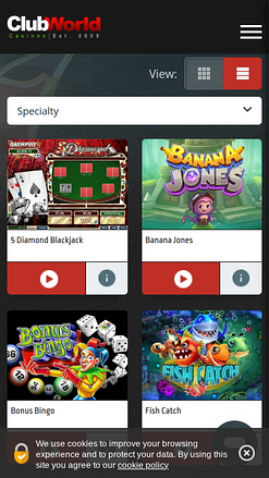 Jeux spéciaux mobiles du Club World Casino