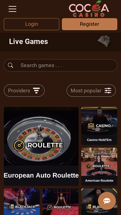 Croupier en direct du casino Cocoa sur mobile