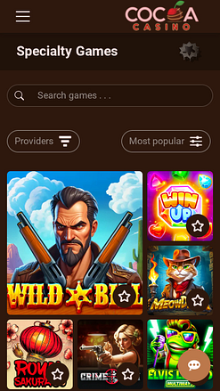 Jeux spéciaux mobiles de Cocoa Casino