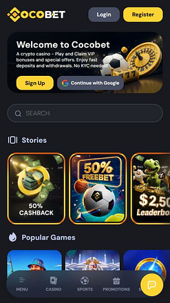 Cocobet Casino Mobile Homepage