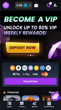 Page d'accueil mobile de CoinCasino
