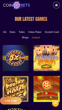Jackpots du casino CoinBets777 sur mobile