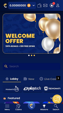 Page d'accueil mobile du casino Coinkings