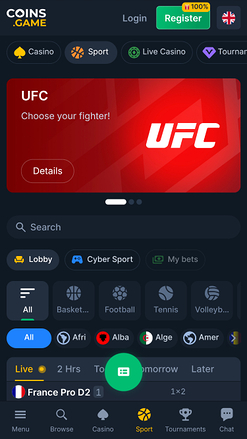 Sports en direct du casino Coins Game sur mobile