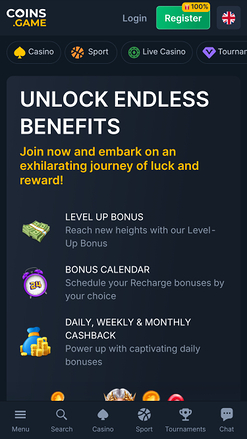 Promotions du casino Coins Game sur mobile