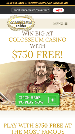 Page d’accueil du casino Colosseum sur mobile
