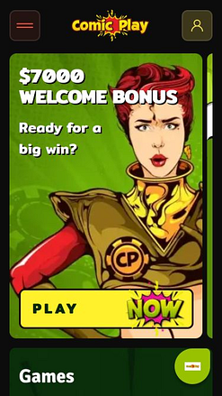 Главная страница мобильного приложения ComicPlay Casino