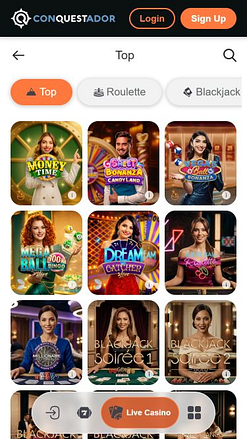 Image du casino mobile Conquestador avec croupier en direct