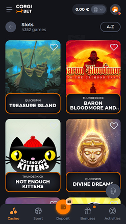 Corgibet Casino Spielentwickler Mobil