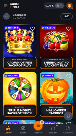 Corgibet Casino Jackpot Mobil