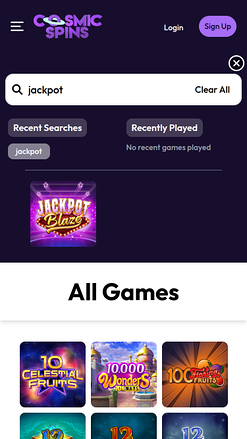 Jackpot du Casino Cosmic Spins Mobile