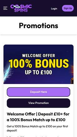 Promotions du Casino Cosmic Spins Mobile