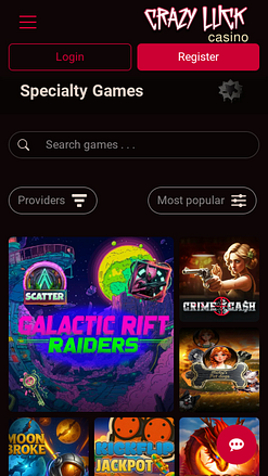 Jeux spécialisés mobiles de Crazy Luck Casino