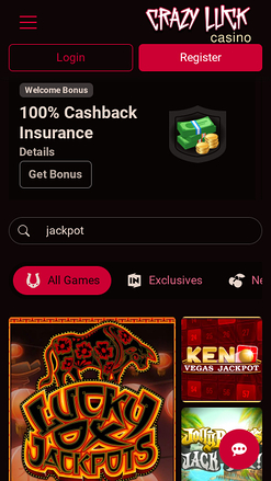 Jackpot de Crazy Luck Casino Mobile
