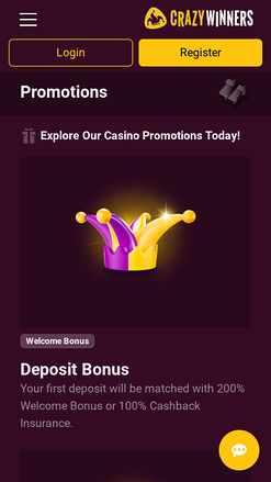 Promotions de Crazy Winners Casino Mobile