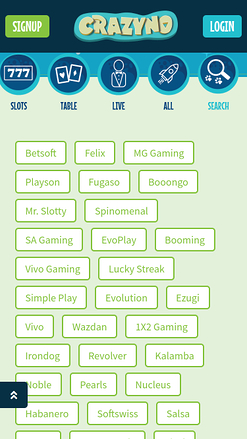 Développeurs de Jeux de Crazyno Casino Mobile