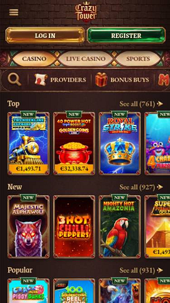 Скриншот мобильной страницы игр казино Crazy Tower.