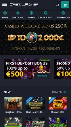 Cristal Poker Casino Homepage Mobile