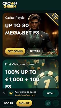 Captura de pantalla de la página de promociones móviles de CrownGreen Casino