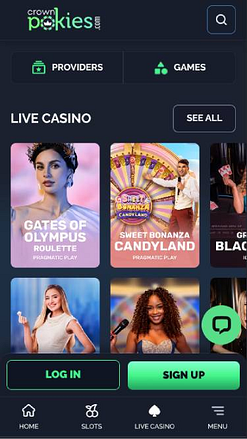 Screenshot in diretta della pagina mobile di CrownPokies Casino