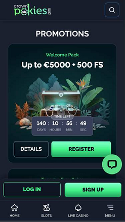 Screenshot della pagina mobile delle promozioni di CrownPokies Casino