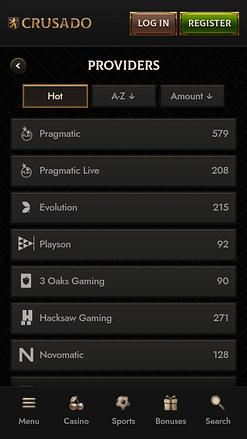 Pagina mobile degli sviluppatori del gioco Crusado Casino