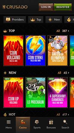 Pagina mobile dei giochi del casinò Crusado