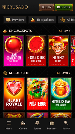 Pagina mobile del jackpot del casinò Crusado