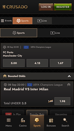 Pagina mobile di Crusado Casino Sports