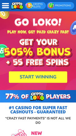 Page d'accueil du casino Crypto Loko Mobile
