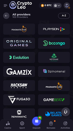 Développeurs de jeux de CryptoLeo Casino sur mobile