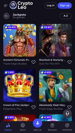 Jackpot de CryptoLeo Casino sur mobile