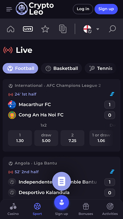 Sports en direct de CryptoLeo Casino sur mobile