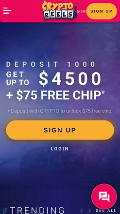 Pagina iniziale di CryptoReels su mobile