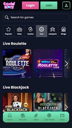 Live dealer Crystal Slots Mobile
