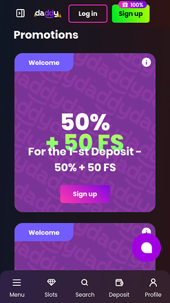 Promotions du Daddy Casino Version mobile