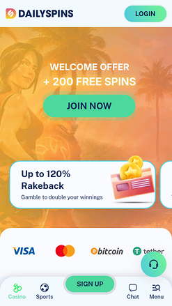 Página de inicio de DailySpins Casino Versión móvil