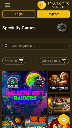 Juegos especiales para móviles del casino Davincis Gold