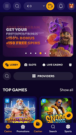 Главная страница мобильного приложения Dazard Casino