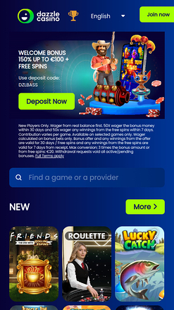 Page d’accueil du Dazzle Casino Version mobile