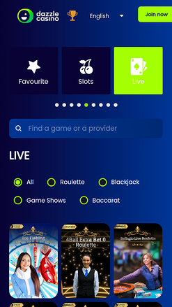 Croupier en direct du Dazzle Casino Version mobile