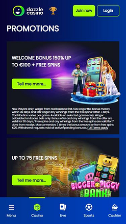 Promotions d'images mobiles de Dazzle Casino