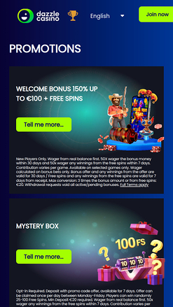 Promotions du Dazzle Casino Version mobile