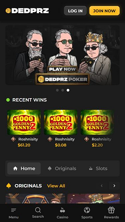 Mobiles Bild der Startseite von Dedprz Casino