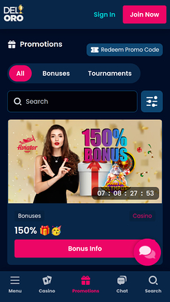 Акции казино Del Oro (мобильная версия)