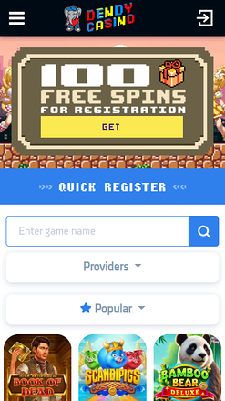 Page d’accueil du Dendy Casino Version mobile