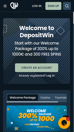 Page d’accueil du casino DepositWin Mobile