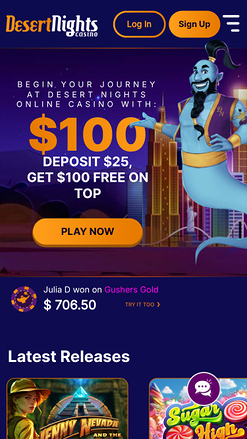 Главная страница казино Desert Nights для мобильных устройств