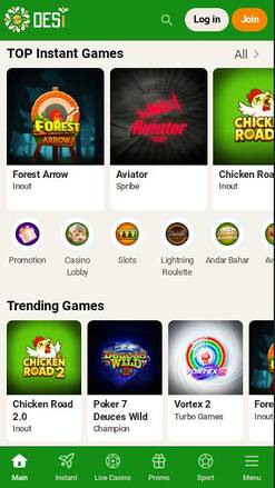 Homepage mobile screenshot of Desi Casino